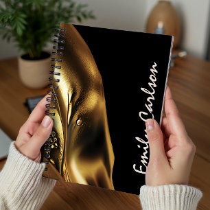 Cuaderno Elegante negro y falso oro líquido