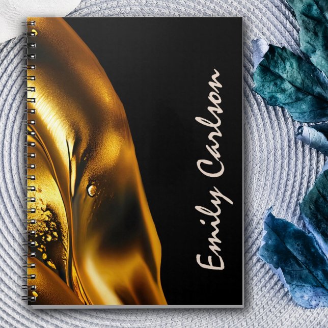 Cuaderno Elegante negro y falso oro líquido (Subido por el creador)