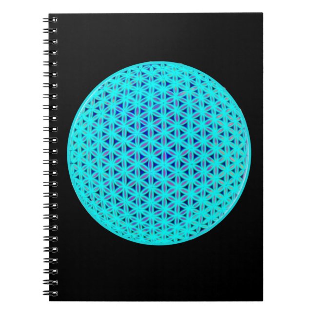 Cuaderno Elegante neón azul verde azulado flor de vida (Frente)