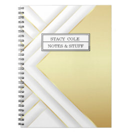 Cuaderno Elegante nombre blanco y dorado personalizado