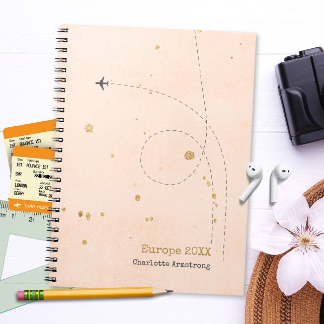 Cuaderno Elegante nombre de avión viaje suave de oro rosado (Elegant Airplane Name Soft Pink Gold Travel Notebook ©Susanne Sachers - Sunny Wanderlust 🌞✈️)