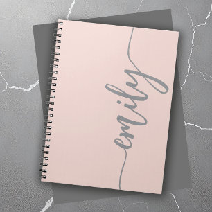 Cuaderno Elegante nombre de caligrafía gris rosado de Rubor