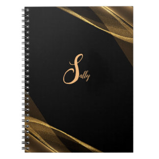 Cuaderno Elegante nombre de guión de monograma negro y dora