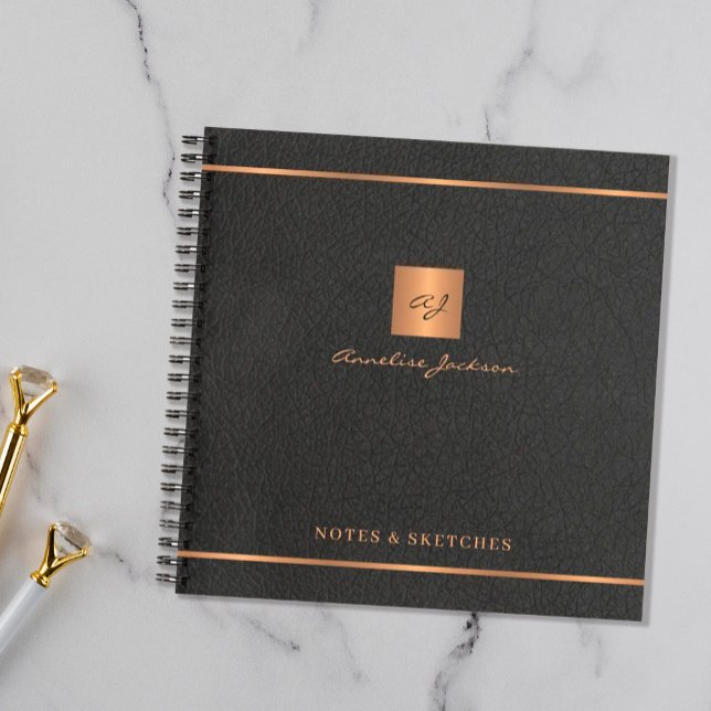 Cuaderno Elegante nombre de guión monograma negro personali (Subido por el creador)