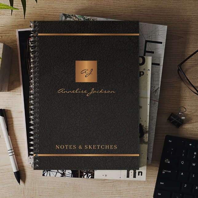 Cuaderno Elegante nombre de guión monograma negro personali (Subido por el creador)