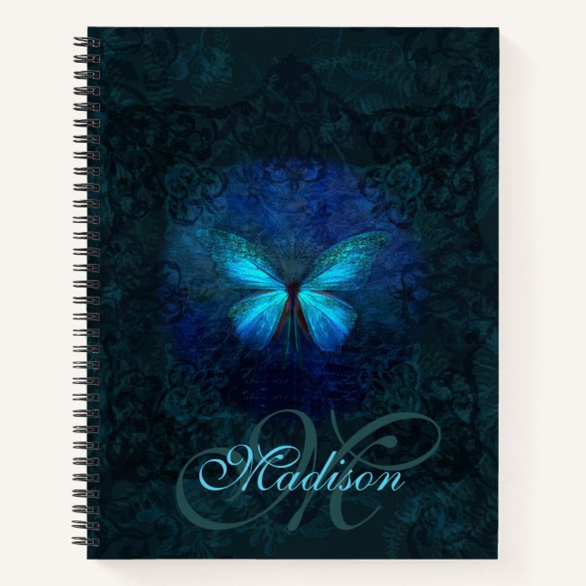 Cuaderno Elegante nombre de mariposa azul y plantilla inici (Anverso)