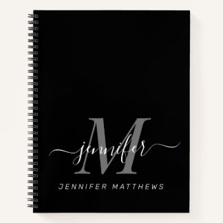 Cuaderno Elegante Nombre de Monograma Personalizado Blanco 