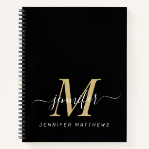 Cuaderno Elegante nombre de monograma personalizado de oro 