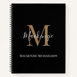 Cuaderno Elegante nombre de monograma personalizado de oro 