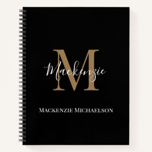 Cuaderno Elegante nombre de monograma personalizado de oro 