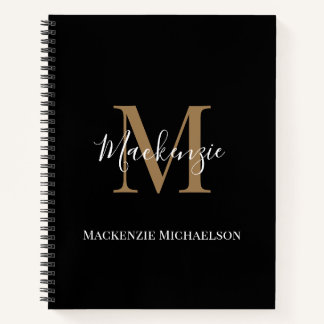 Cuaderno Elegante nombre de monograma personalizado de oro