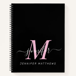 Cuaderno Elegante Nombre de Monograma Personalizado Rosa Ne