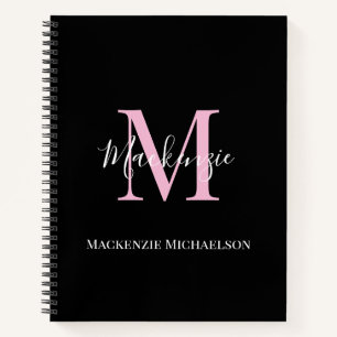 Cuaderno Elegante Nombre de Monograma Personalizado Rosa Ne