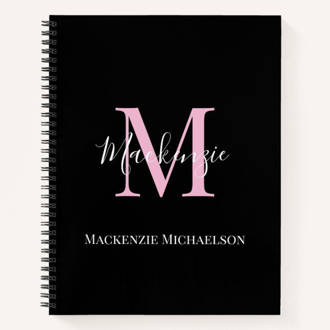 Cuaderno Elegante Nombre de Monograma Personalizado Rosa Ne (Anverso)