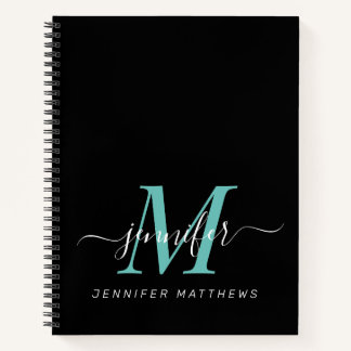 Cuaderno Elegante nombre de monograma Verde azulado persona