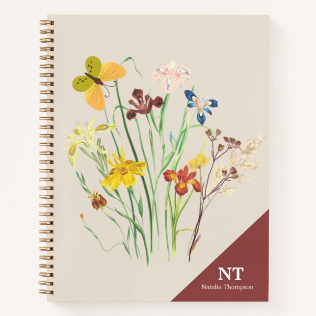Cuaderno Elegante nombre de monograma y floral inicial Borg (Anverso)
