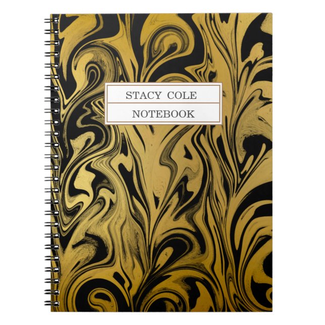 Cuaderno Elegante nombre de pintura en negro y oro personal (Frente)