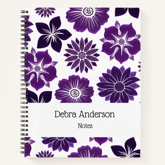 Cuaderno Elegante Nombre del patrón floral púrpura (Anverso)