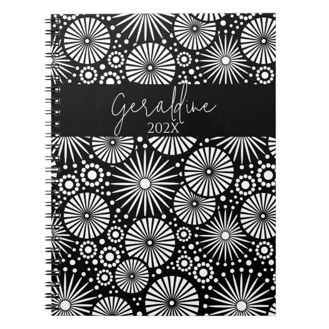 Cuaderno Elegante nombre geométrico de ráfaga de estrellas  (Frente)