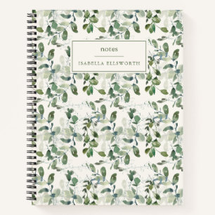 Cuaderno Elegante nombre personalizado con vegetación en ac