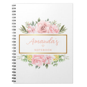 Cuaderno Elegante nombre personalizado de flor rosa rosa ro