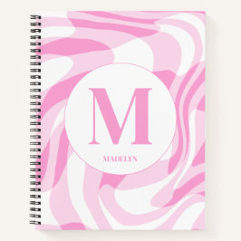 Cuaderno Elegante nombre personalizado en rosa y blanco