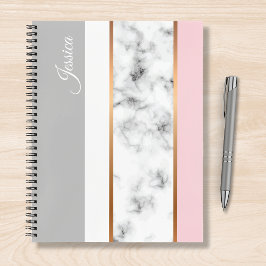 Cuaderno Elegante nombre personalizado rosa gris de mármol 