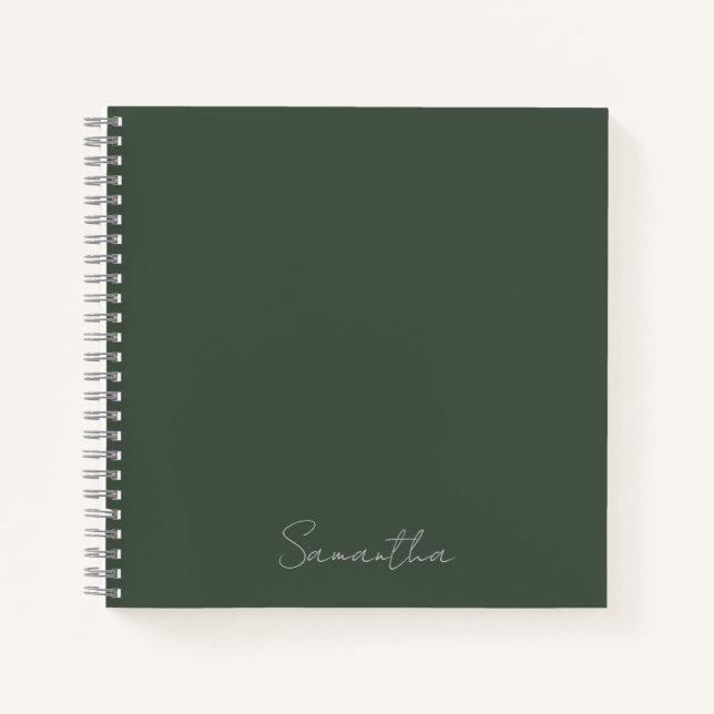 Cuaderno Elegante nombre personalizado verde oscuro (Anverso)