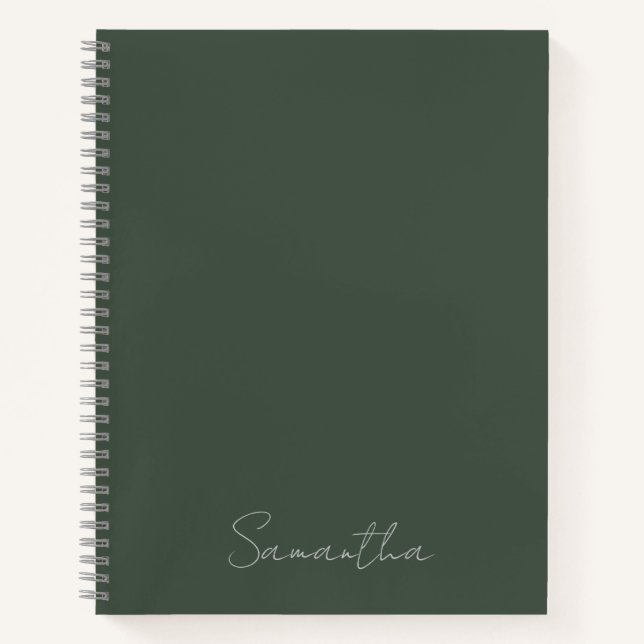 Cuaderno Elegante nombre personalizado verde oscuro (Anverso)