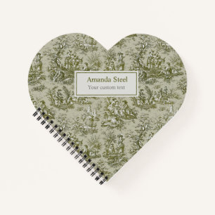 Cuaderno Elegante oliva de color verde oliva de corazón de