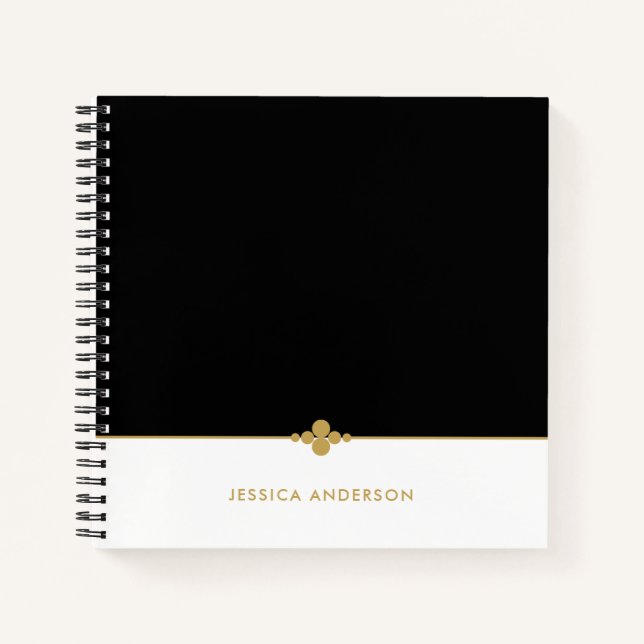 Cuaderno Elegante Oro Blanco Negro Personalizado (Anverso)