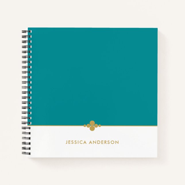 Cuaderno Elegante oro blanco Verde azulado personalizado (Anverso)