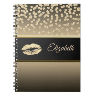 Cuaderno Elegante Oro Diamantes-Brilante Labio-Personalizad