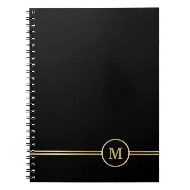 Cuaderno Elegante oro Monograma personalizado sobre negro (Frente)