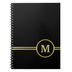 Cuaderno Elegante oro Monograma personalizado sobre negro