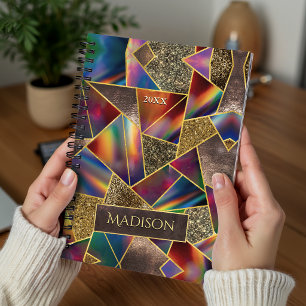 Cuaderno Elegante oro rojo holográfico geométrico