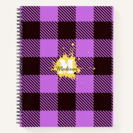 Cuaderno Elegante Orquídea Plaid Tartán Personalizado Monog