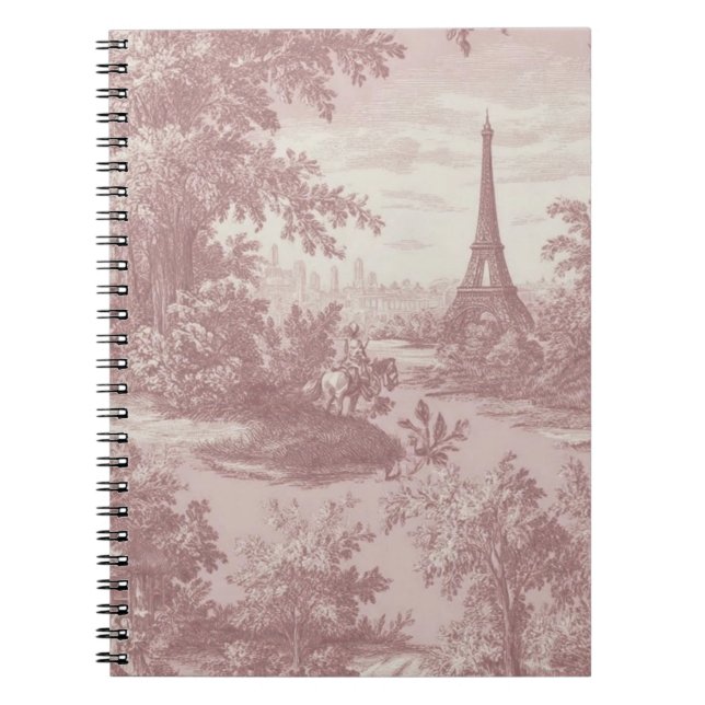 Cuaderno Elegante paisaje rural francés de tela rosa de Jou (Frente)