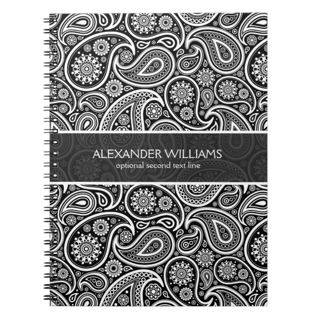 Cuaderno Elegante paisley negra y blanca (Frente)