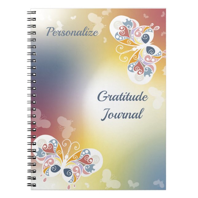 Cuaderno Elegante Pastel Butterflies Gratitud Personalizada (Frente)