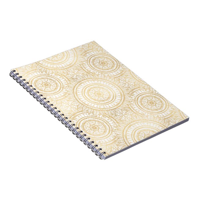 Cuaderno Elegante patrón blanco de girasol dorado Mandala (Lado Derecho)