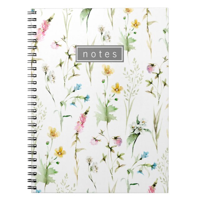 Cuaderno Elegante patrón botánico de flor silvestre (Frente)