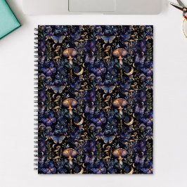 Cuaderno Elegante patrón botánico nocturno de mariposa