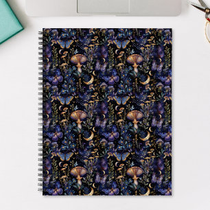 Cuaderno Elegante patrón botánico nocturno de mariposa