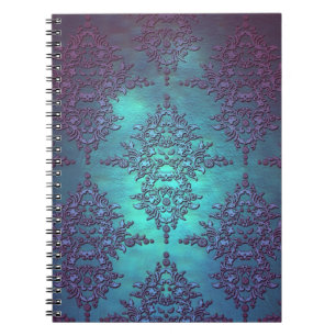 Cuaderno Elegante Patrón Damask de Verde Acuario a Púrpura