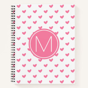 Cuaderno Elegante patrón de corazón blanco rosado