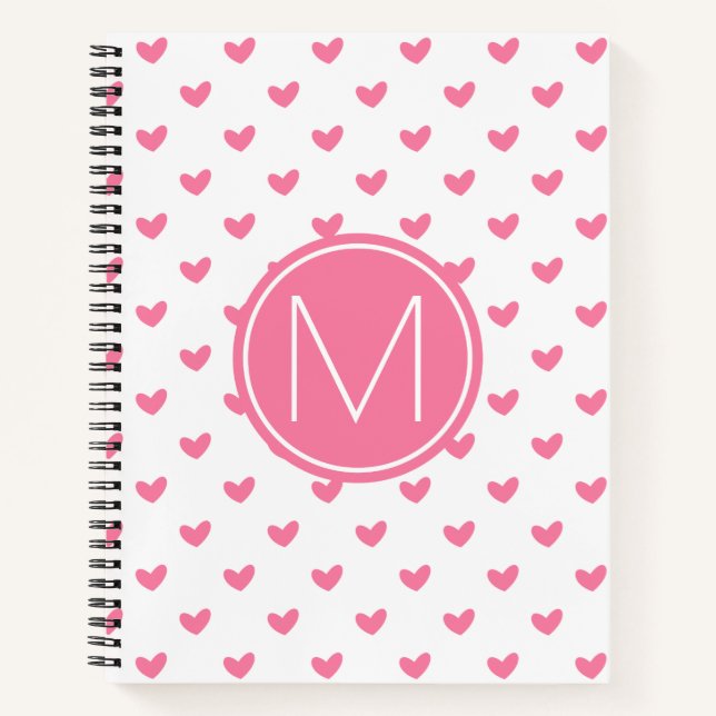 Cuaderno Elegante patrón de corazón blanco rosado (Anverso)