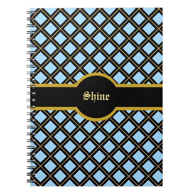Cuaderno Elegante patrón de diamante negro y dorado (Frente)
