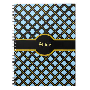 Cuaderno Elegante patrón de diamantes negro y dorado