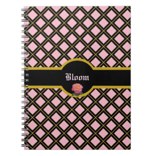 Cuaderno Elegante patrón de diamantes negro y dorado